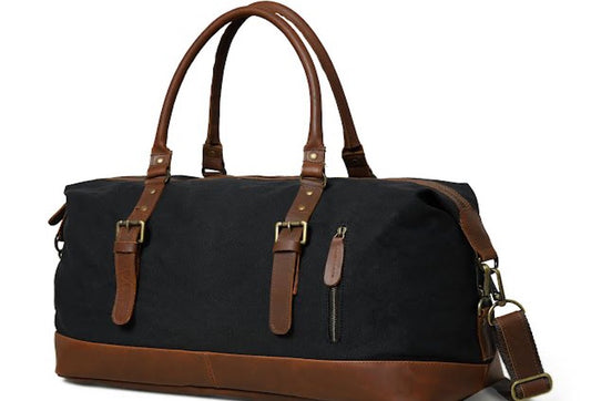 Timeless Travel Bag in Cow Waxy Leather and Organic Canvas