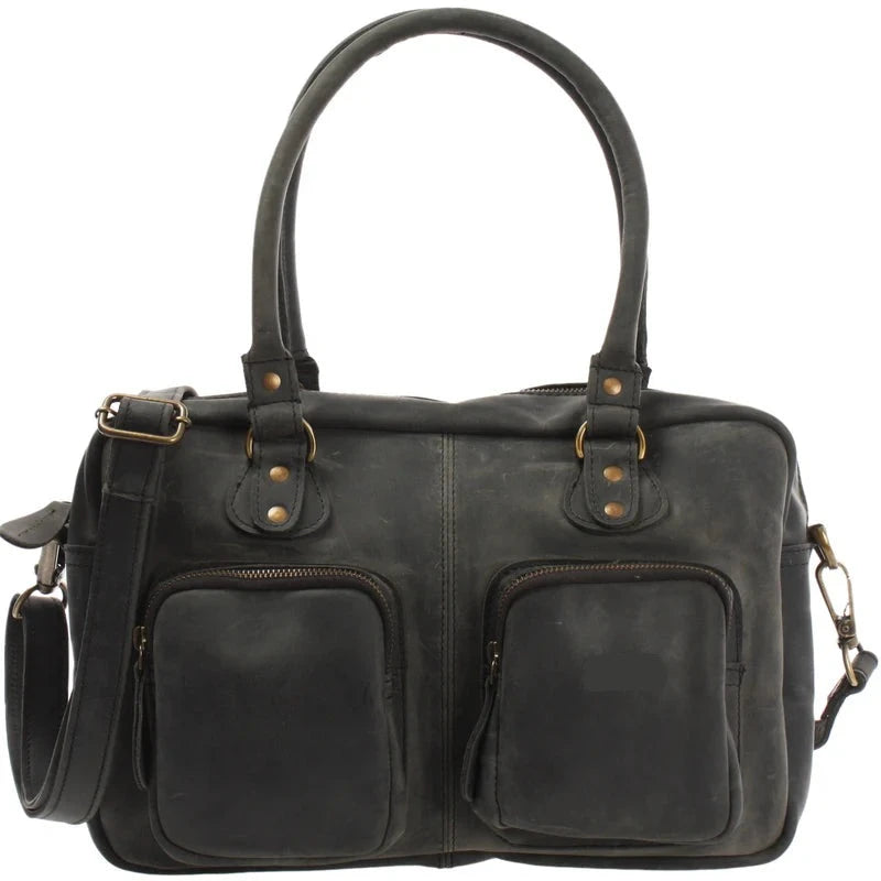 Waxed Cowhide Shoulder Handbag - Versatile and Compact