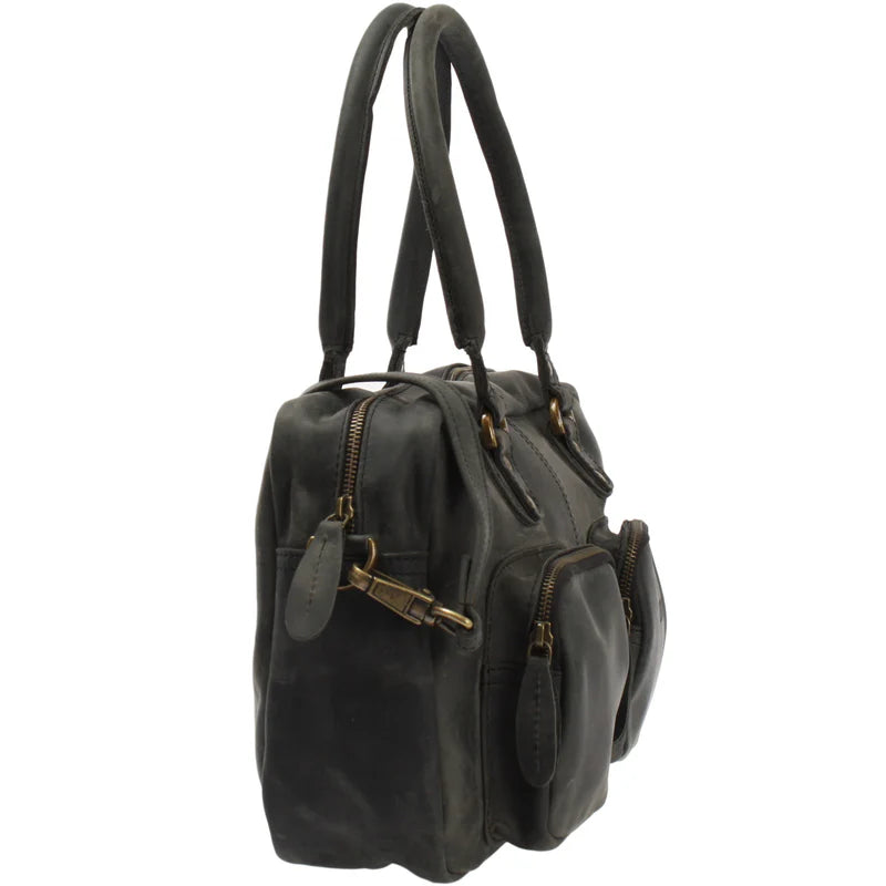 Waxed Cowhide Shoulder Handbag - Versatile and Compact