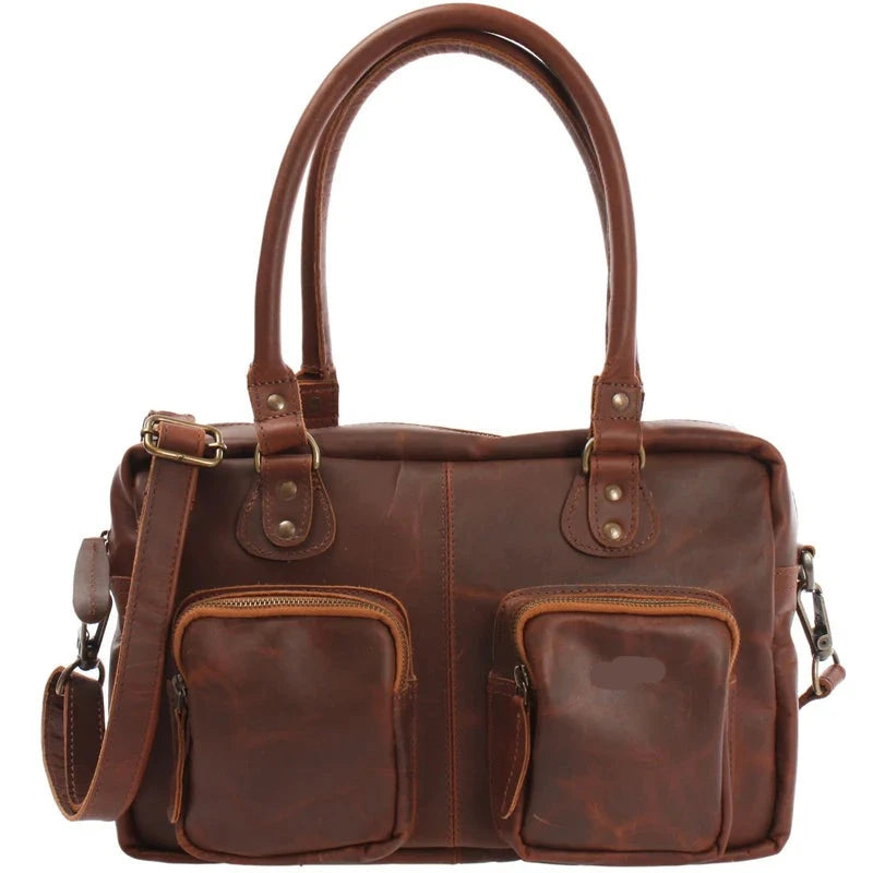 Waxed Cowhide Shoulder Handbag - Versatile and Compact