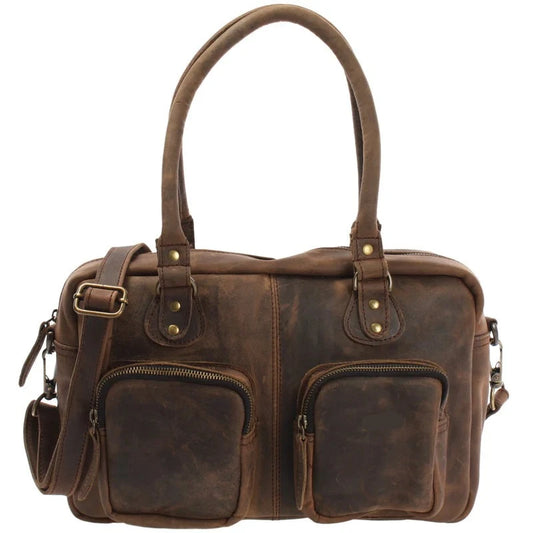 Waxed Cowhide Shoulder Handbag - Versatile and Compact