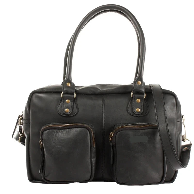 Waxed Cowhide Shoulder Handbag - Versatile and Compact