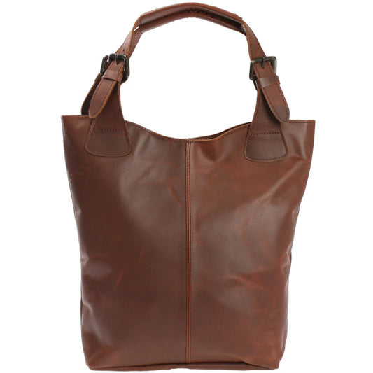 Leather Shopper Handbag - Ladies' Brown Waxed Cowhide