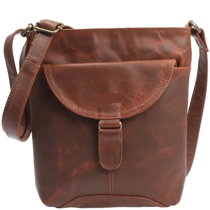 Soft Cowhide Leather Shoulder Bag - Compact & Secure