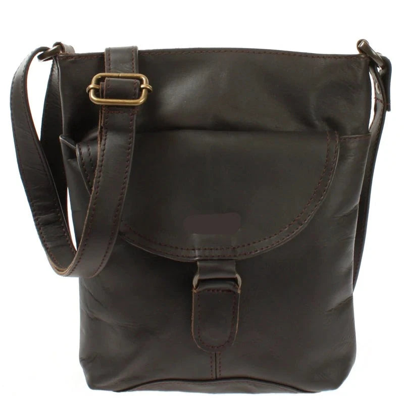 Soft Cowhide Leather Shoulder Bag - Compact & Secure