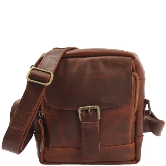 Waxed Cowhide Leather Crossbody Bag - Sleek & Functional