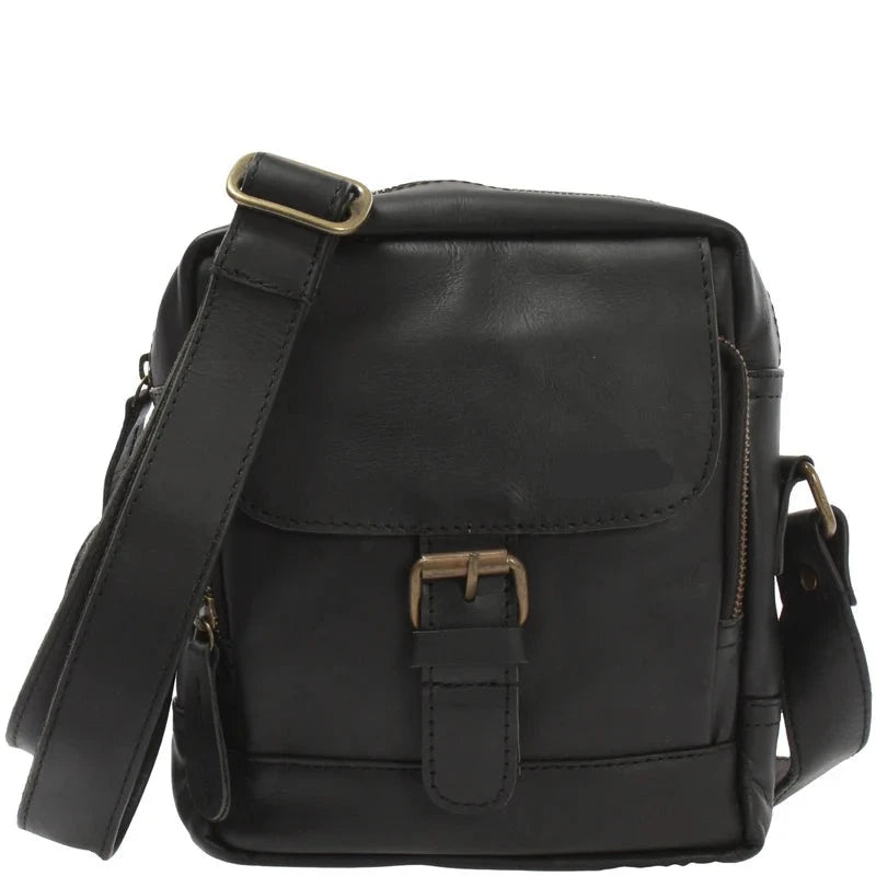 Waxed Cowhide Leather Crossbody Bag - Sleek & Functional